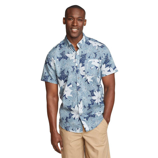 Eddie Bauer Men's Classic Fit Printed Baja Short-Sleeve Shirt, Cobalt, Large
