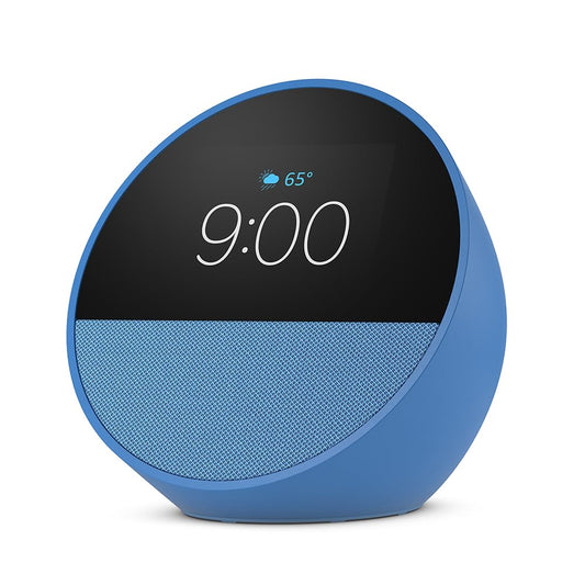 Amazon Echo Spot (newest model), Great for nightstands, offices and kitchens, Smart alarm clock with Alexa, Ocean Blue