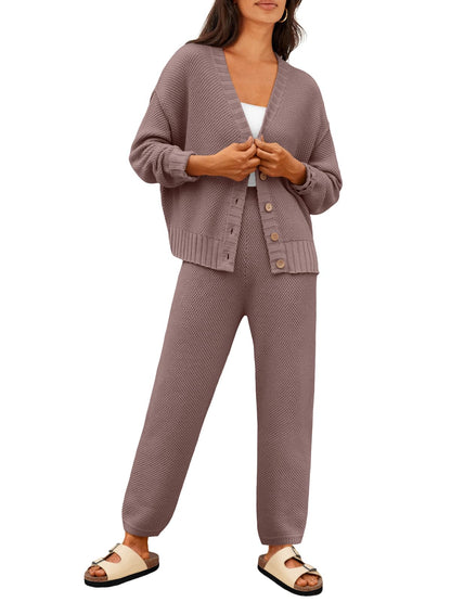 LILLUSORY Womens 2 Two Piece Lounge Sets Sweater Matching Loungewear 2025 Fall Winter Fashion Airport Outfits Travel Clothes Trendy Cozy Comfy Cardigan Pant Sweat Suit Clothing Sweatsuit