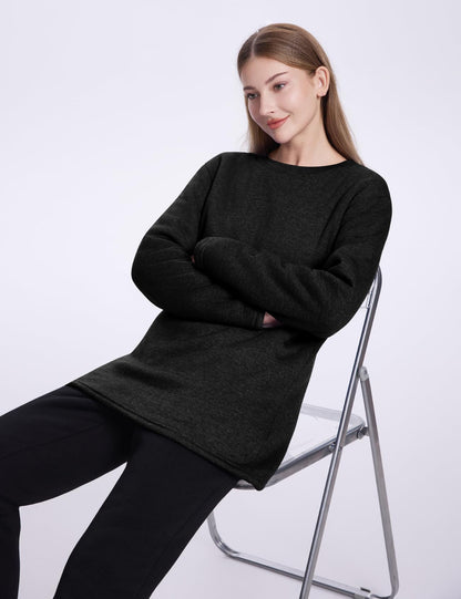 PEHMEA Women's Winter Warm Sherpa Lined Fleece Sweatshirt Crewneck Sport Pullover Loungewear Tops(Black-XL)