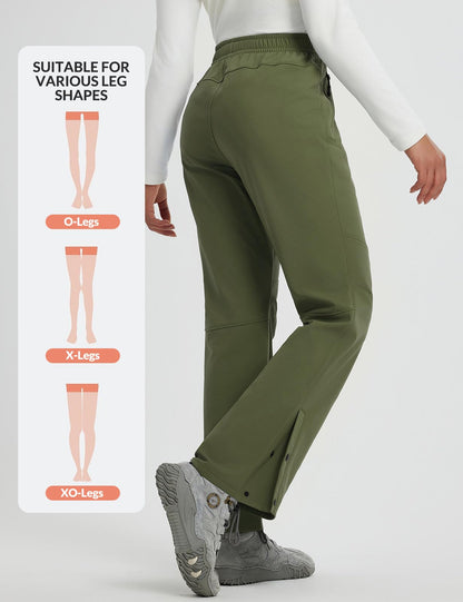 baleaf Women's Snow Ski Pants Waterproof Hiking Fleece Lined Pants Pockets Thermal Warm Insulated Softshell Army Green M