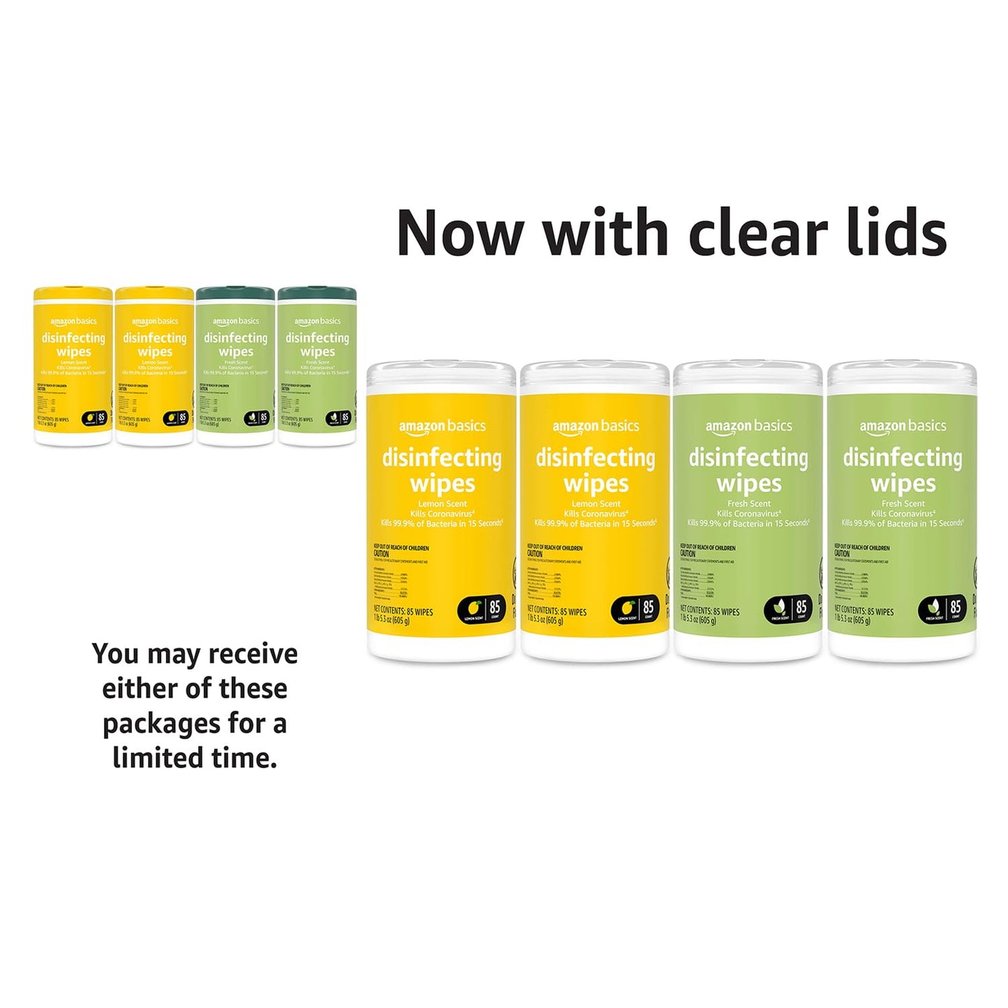 Amazon Basics Disinfecting Wipes, Lemon & Fresh Scent, Sanitizes/Cleans/Disinfects/Deodorizes, 340 Count (4 Packs of 85)