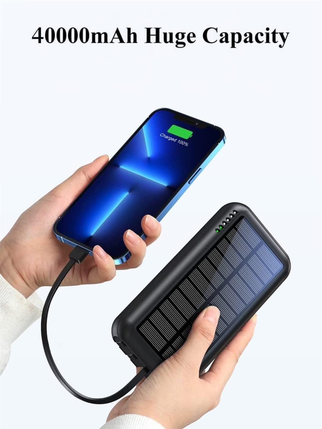 UYAYOHU Power-Bank-Solar-Portable-Charger - 40000mAh Power Bank Large Capacity Built in 3 Output and 1 Input Cables and Flashlight 5V3.1A Fast Charger Compatible with All Smart Phones and Devices