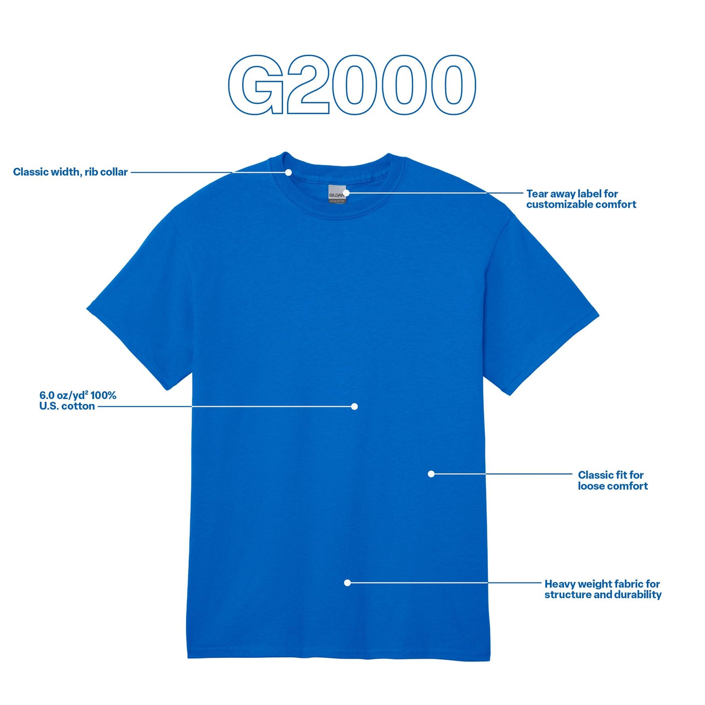 Gildan Adult Ultra Cotton T-Shirt, Style G2000, Multipack, Royal (3-Pack), Large