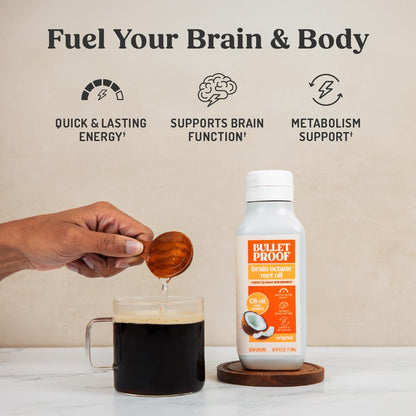 Bulletproof Brain Octane C8 MCT Oil, 16 oz – 100% Pure Coconut Oil, Triple-Distilled Keto Energy Supplement for Coffee & Smoothies, Unflavored, No Additives or Fillers, Non-GMO