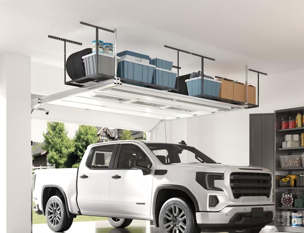 FLEXIMOUNTS 3x6 Overhead Garage Storage Adjustable Ceiling Rack 72" Length x 36" Width x 40" Height, 450lbs Weight Capacity, Black