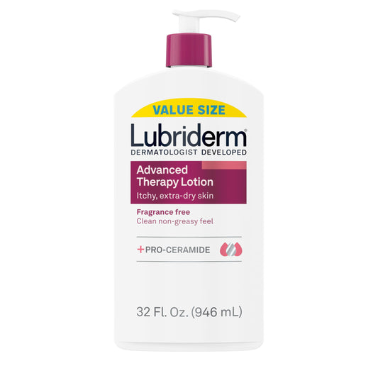 Lubriderm Advanced Therapy Fragrance-Free Moisturizing Hand & Body Lotion + Pro-Ceramide, Intense Hydration for Itchy, Extra Dry, & Sensitive Skin, Non-Greasy, Hypoallergenic, 32 fl. oz