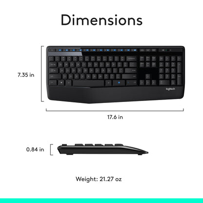 Logitech MK345 Wireless Combo Full-Sized Keyboard with Palm Rest and Comfortable Right-Handed Mouse, 2.4 GHz Wireless USB Receiver, Compatible with PC, Laptop,Black