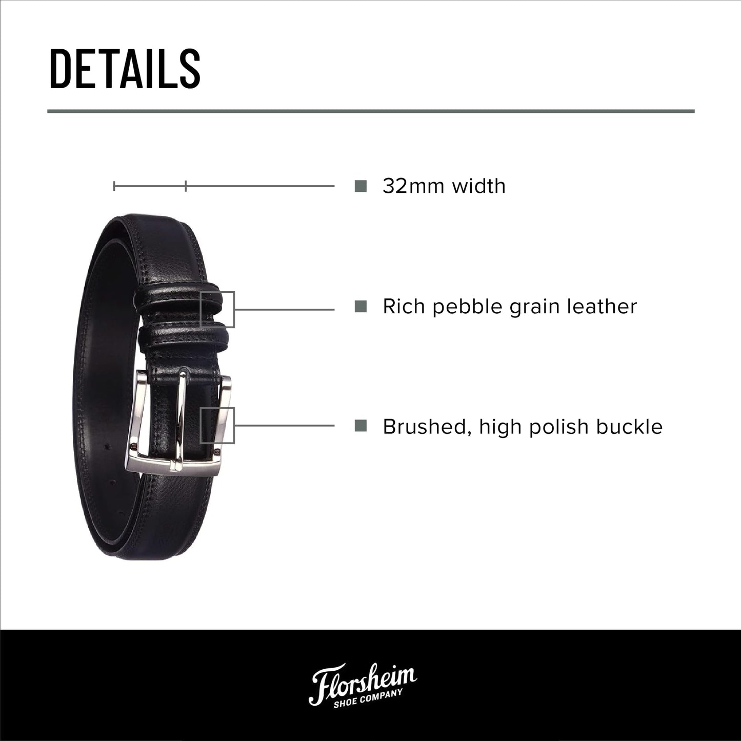 Florsheim 32mm Pebble Grain Leather Belt
