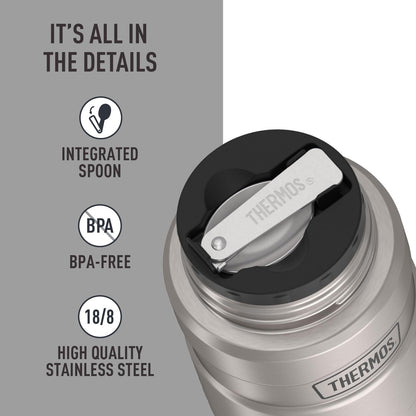THERMOS Stainless King Vacuum-Insulated Food Jar with Spoon, 16 Ounce, Matte Stainless Steel