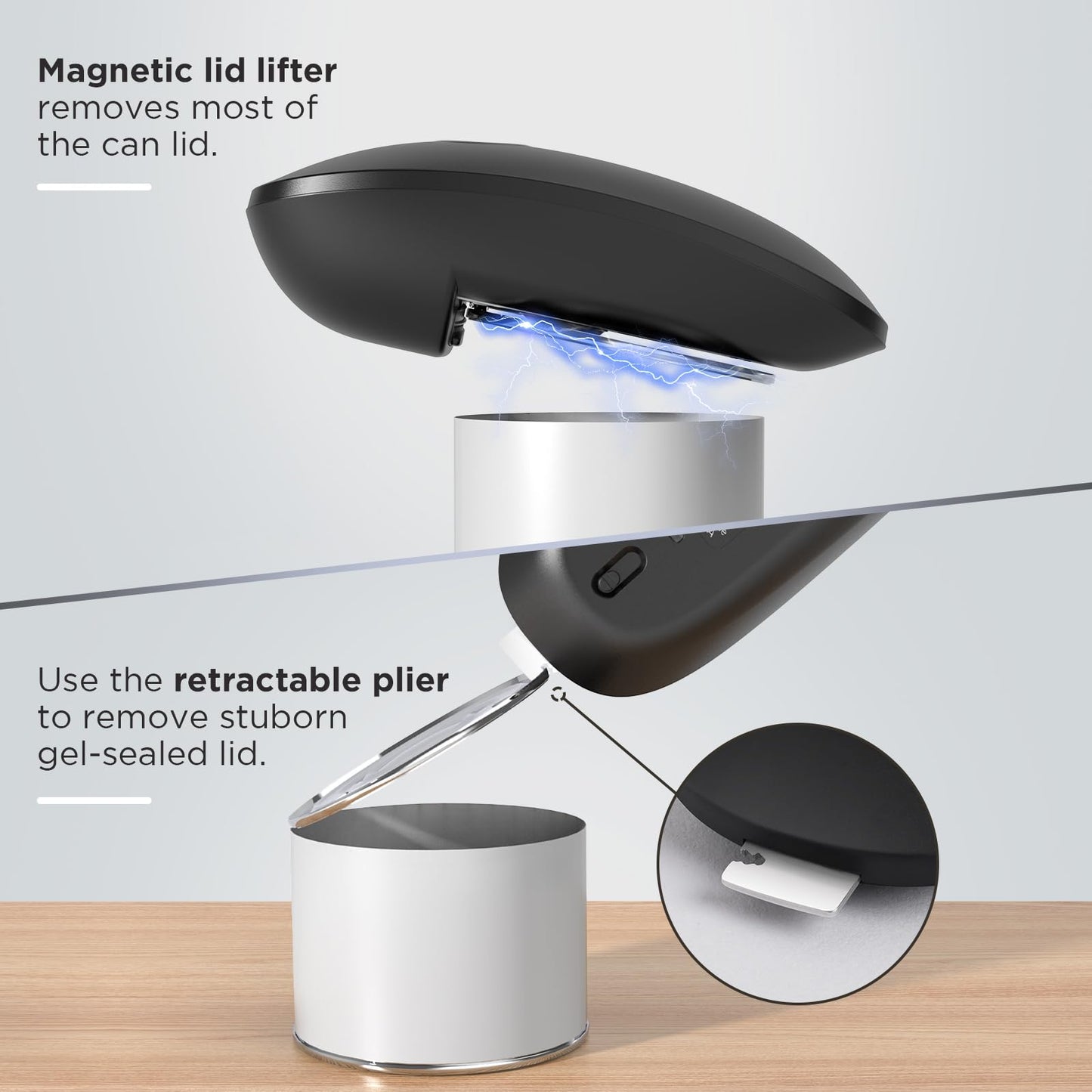 Canslab Ultrablade PRO Auto Stop Can Opener - Rechargeable Electric Can Opener for Kitchen for Seniors with Arthritis - One Touch Side Cut Opener, Smooth Edge, Handfree, Wall Mounted Small Size, Black