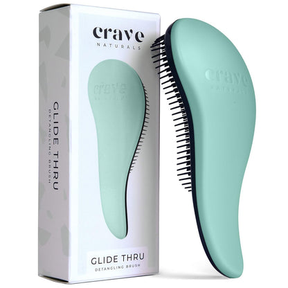 Glide Thru Detangling Brush by Crave Naturals - Tangle-Free Hairbrush for Curly and Straight Hair - Gentle Detangler for Kids, Teens, and Adults - Wet and Dry Hair Care - Travel-Friendly, Turquoise