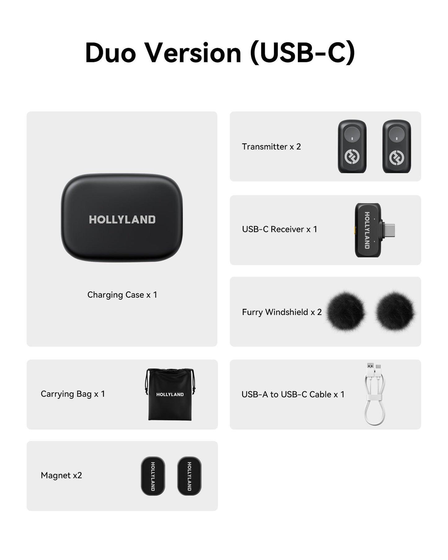 Hollyland Lark A1 Wireless Microphone for iPhone 17/16/15 & Android, 48kHz/24-bit, 3-Level Intelligent Noise Cancel, Mini Mic for YouTube, Podcast, Vlogging (Black, 2TX + USB-C RX + Charging Case)