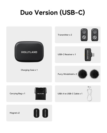 Hollyland Lark A1 Wireless Microphone for iPhone 17/16/15 & Android, 48kHz/24-bit, 3-Level Intelligent Noise Cancel, Mini Mic for YouTube, Podcast, Vlogging (Black, 2TX + USB-C RX + Charging Case)