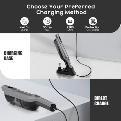 AYONTIN Cordless Handheld Vacuum, Lightweight Portable Hand Vacuum Cleaner with LED Light,Rechargeable Hand Held Vacuum with Charging Dock, Powerful Suction for Office, Home,Car,Silver