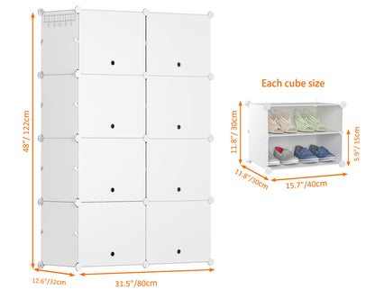 HOMIDEC Shoe Rack, 8 Tier Shoe Storage Cabinet 32 Pair Plastic Shoe Shelves Organizer for Closet Hallway Bedroom Entryway