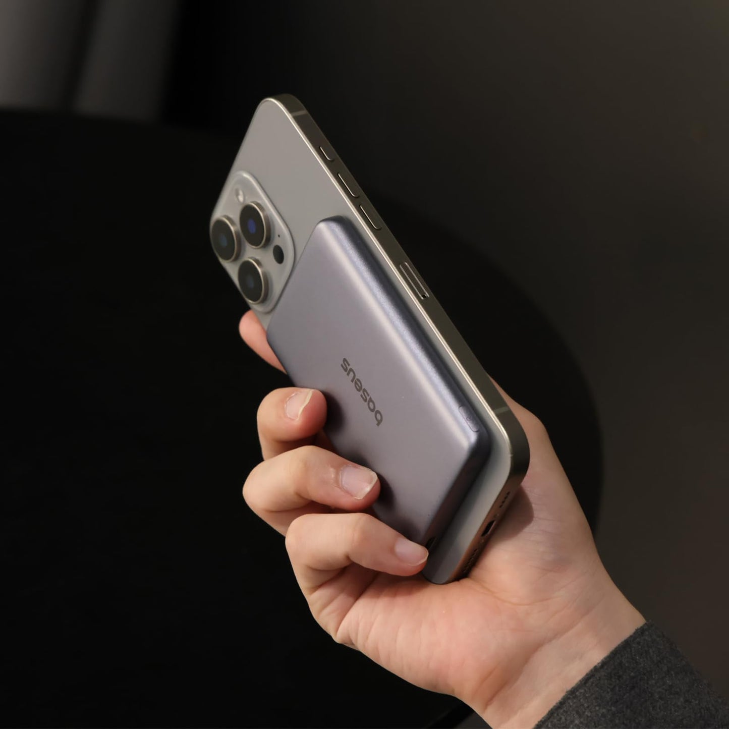 Baseus Picogo Power Bank, 0.3" Ultra Slim 5000mAh MagSafe Portable Charger with USB-C Braided Cable, Card-Size Magnetic Battery Pack, Alloy Wireless Fast Charger for iPhone 16/15/14/13/12, Lightweight