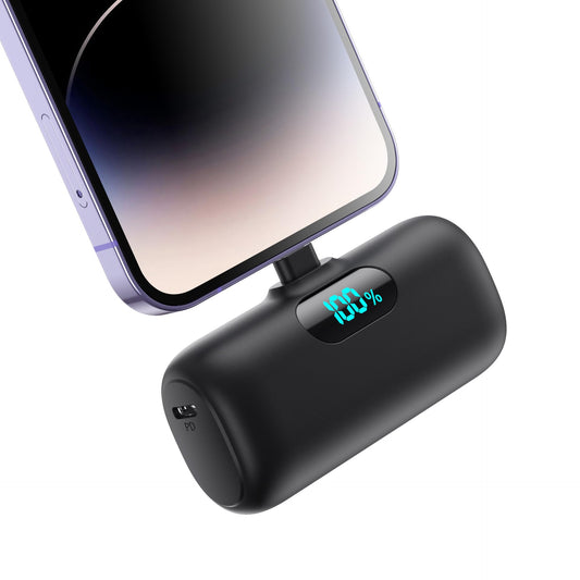 Mini Portable Charger for iPhone,Upgraded 5000mAh PD Fast Charging Battery Pack,LCD Display Cute Power Bank Portable Phone Charger for iPhone 14/14 Pro Max/13/13 Pro/12 Pro/11/XS/XR/X/8/7/6-Black