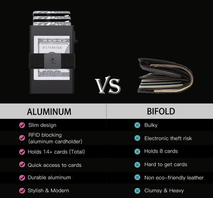 SEMORID Slim Aluminum Card Holder Wallet for Men, Durable Expandable Backplate, RFID Blocking Minimalist Metal Pop Up Wallet, Holds 12+ Cards Plus Cash (Black)