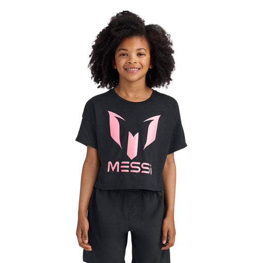 Messi Girls' Lifestyle Short Sleeve T-Shirt, Standard Fit Graphic Tee, Cotton Blend Fabric, Stretch Limo