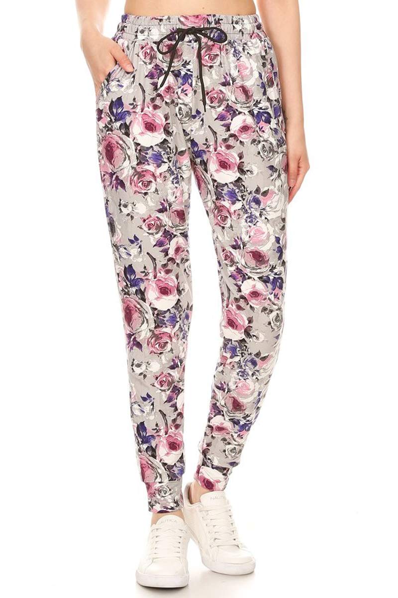 Leggings Depot Women's Relaxed fit Jogger Pants - Track Cuff Sweatpants with Pockets-R662, Medium, Cherish Rose