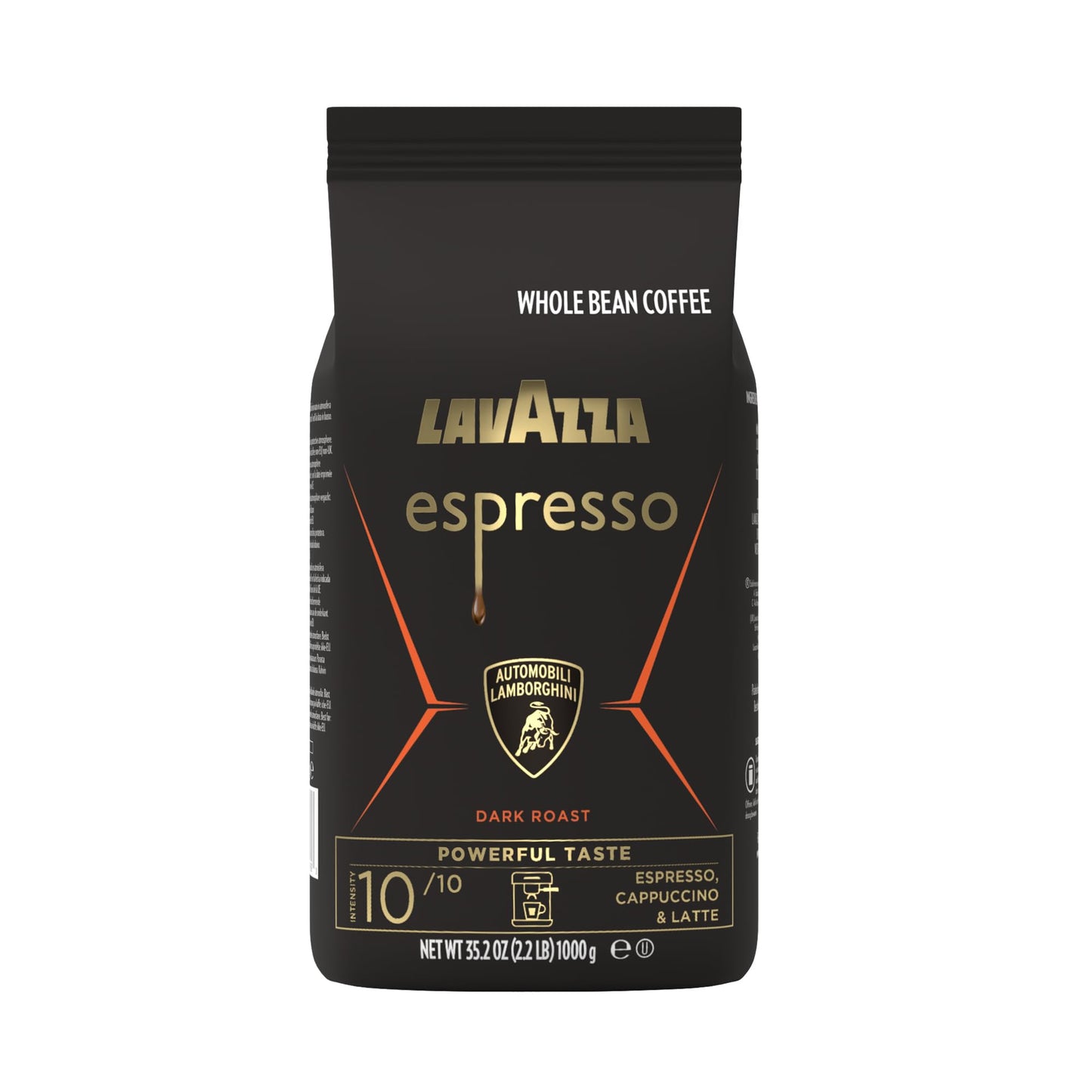 Lavazza Espresso Whole Bean for Automobili Lamborghini, Dark Roast, Arabica and Robusta Blend, 2.2 lb Bag (Package May Vary)