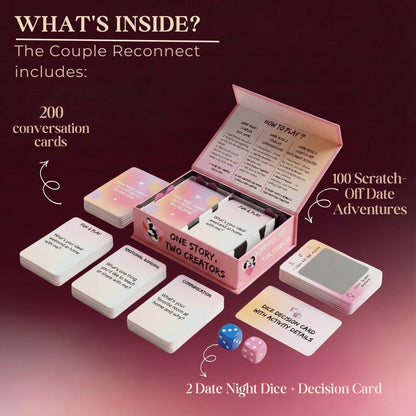 Life Sutra Couple Reconnect 3 in 1 Game - 200 Classsic Conversation Cards, 100 Scratch Off Date Adventures and Endless Date Nights Combinations with The Couples Dice Game. Ideal Valentine's Gift