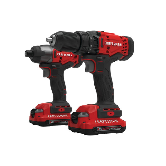 CRAFTSMAN V20 MAX Cordless Drill and Impact Driver, Power Tool Combo Kit with 2 Batteries and Charger (CMCK200C2AM)