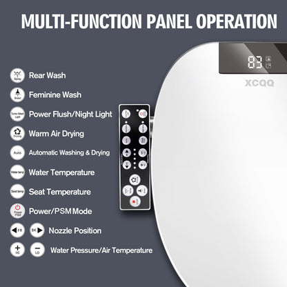 XCQQ Electric Heated Bidet Toilet Seat with Warm Water Wash, Warm Air Dryer, Soft Closed Lid, Night Light, LED Display, Toilet Seat with Bidet Requires Outlet - Elongated