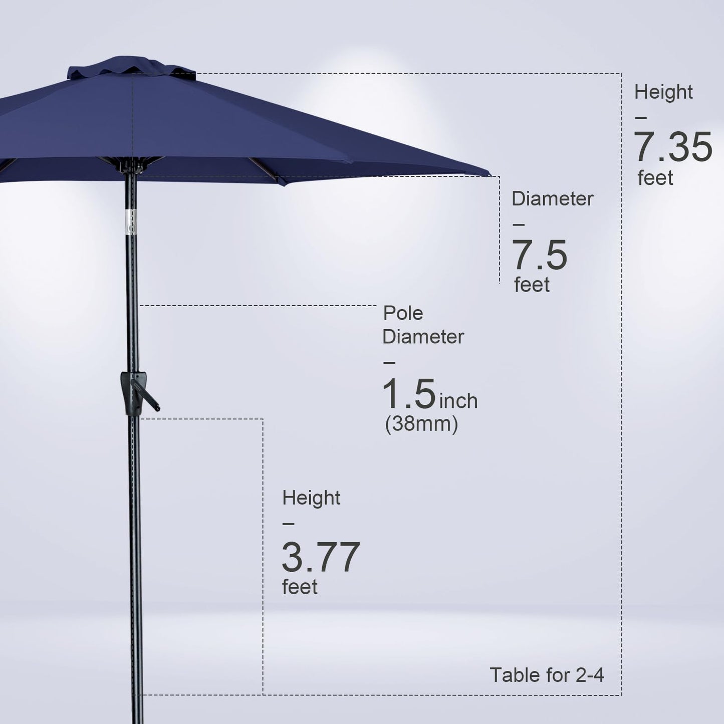 Tempera 9ft Patio Market Outdoor Table Umbrella with Push Button Tilt and Crank,Large Sun Umbrella with Sturdy Pole&Fade resistant canopy,Easy to set, Navy