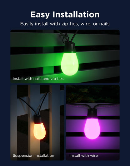 Govee S14 Bulb Outdoor String Lights 2, 96ft Smart RGBIC Warm White Patio Lights with 30 LED Bulbs, 111 Scene Modes for Outdoor Decor, Works with Alexa, Google, Matter, APP Control, IP66 Waterproof