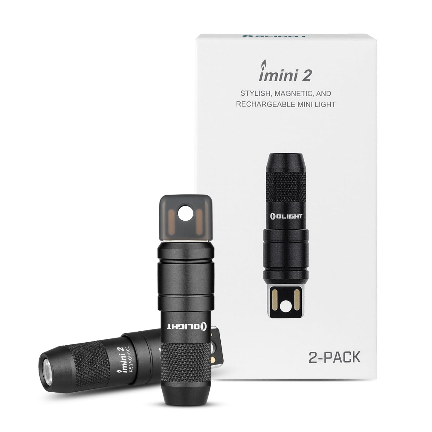 OLIGHT 2 Pack IMINI 2 EDC Rechargeable Keychain Flashlight, 50 Lumens Compact and Portable Mini LED Keyring Lights with Built-in Battery Ideal for Everyday Carry and Emergencies