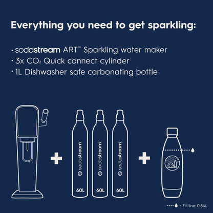 SodaStream Art Sparkling Water Maker Bundle in Black, with 3-Pack CO2 and Carbonating Bottle