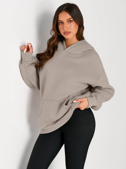 Trendy Queen Womens Oversized Hoodies Fleece Sweatshirts Long Sleeve Sweaters Pullover Fall Outfits Winter Clothes Coffee Grey M