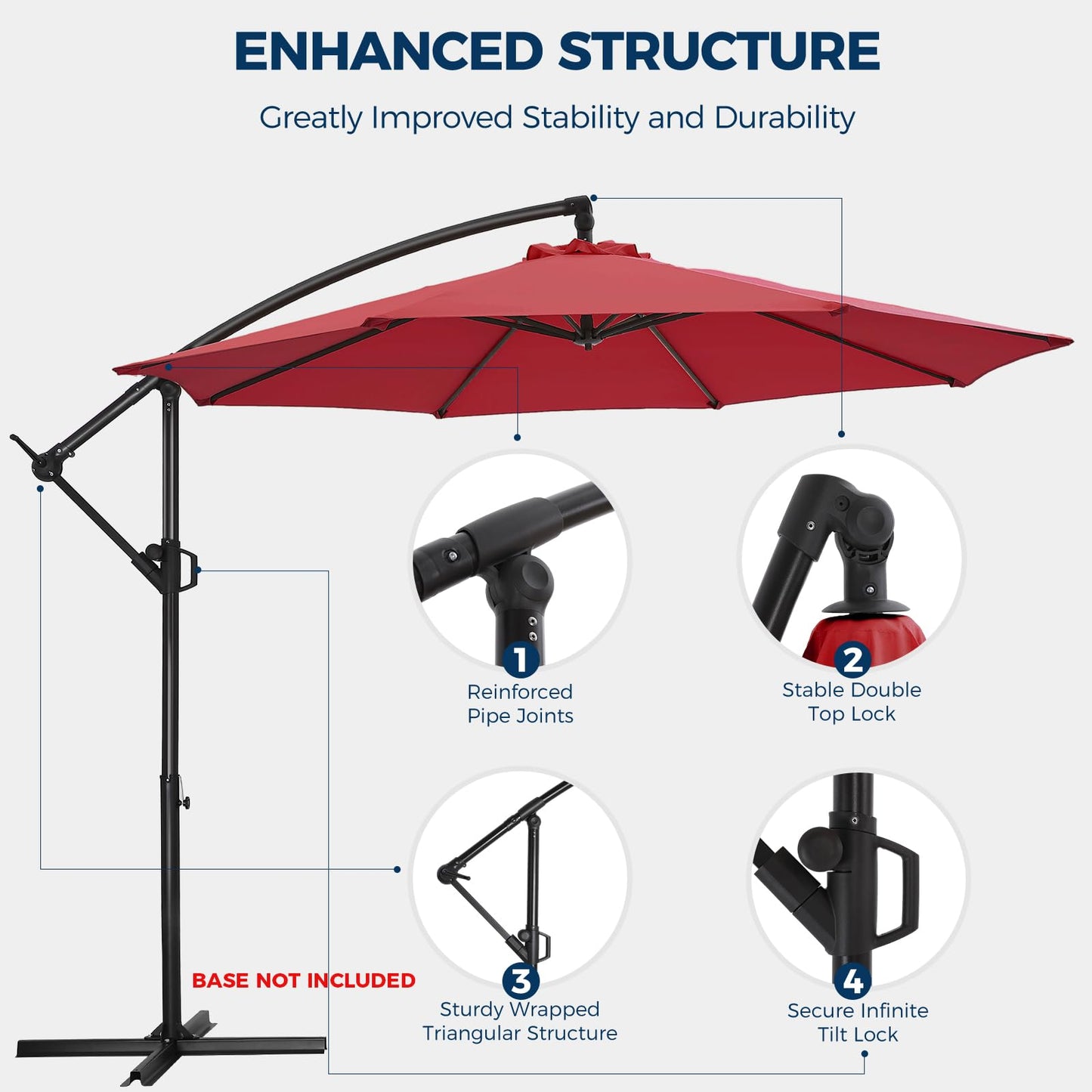 HOMSHADE 10ft Offset Patio Umbrella - Offset Hanging Cantilever Patio Outdoor Market Umbrella UPF50+ UV Protection with Easy Tilt Adjustment and Crank for Pool Deck and Garden(Red)
