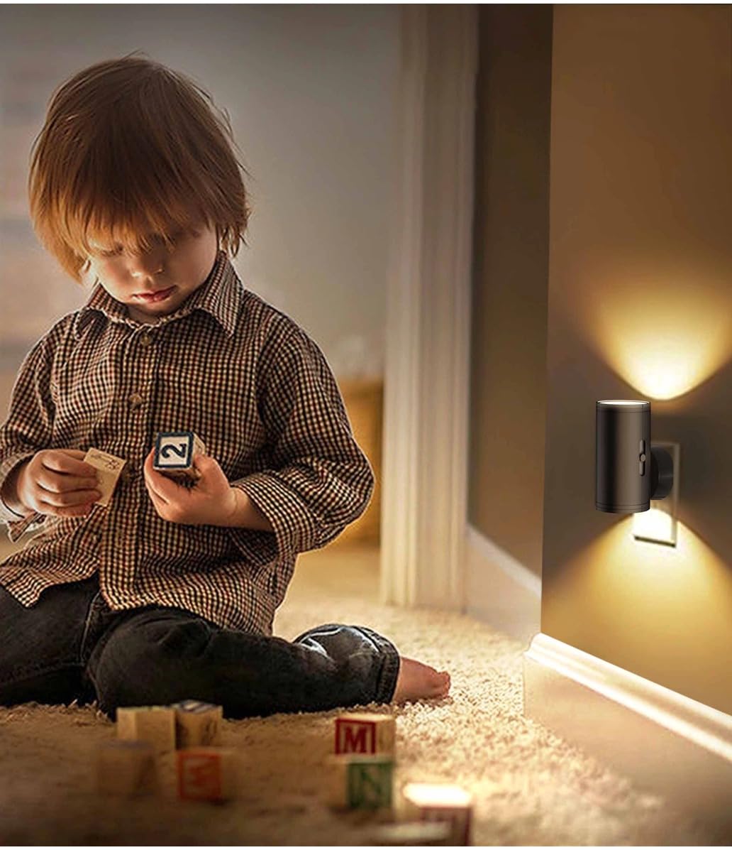 TSEXES 4 Pack LED Night Light Plug in, Dusk to Dawn Sensor,5-300LM Adjustable Brightness, Soft White 3000K,Dimmable Night Lights for Kitchen,Hallway Bedroom,Stairs