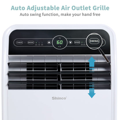 Shinco 12,000 BTU Portable Air Conditioner, Portable AC Unit with Built-in Cool, Dehumidifier&Fan Modes for Room up to 400 sq.ft, with Remote Control, 24 Hour Timer, Installation Kit