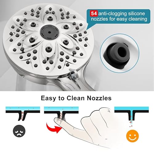 6-Setting Shower Head with Handheld, JDO High Pressure Hand held Shower Head, 4.7 Inch Chrome Detachable Showerhead Set with 59 Inch Stainless Steel Hose and Adjustable Showerhead Holder