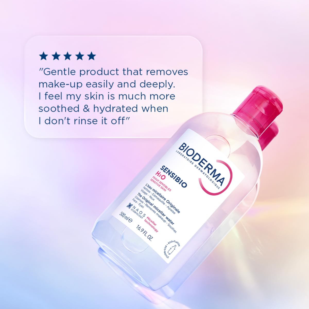 Bioderma Sensibio H2O Micellar Water, Makeup Remover Cleanser, Gentle for Skin, Fragrance-Free & Alcohol-Free, Gentle Face Cleanser for Sensitive Skin, 16.9 Fl Oz