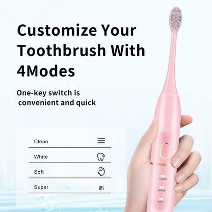 kingheroes Electric Toothbrush Set, Comes with 8 Brush Heads & Travel Case,4 Modes with 2 Minutes Built in Smart Timer, One Charge for 60 Days, 42000 VPM Motor (Pink)