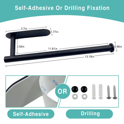 Paper Towel Holder, Self Adhesive or Drilling Paper Towel Holder Under Cabinet, Stainless Steel Black Paper Towel Holders Wall Mount for Kitchen, Bathroom, Sink, Pantry, Fridge
