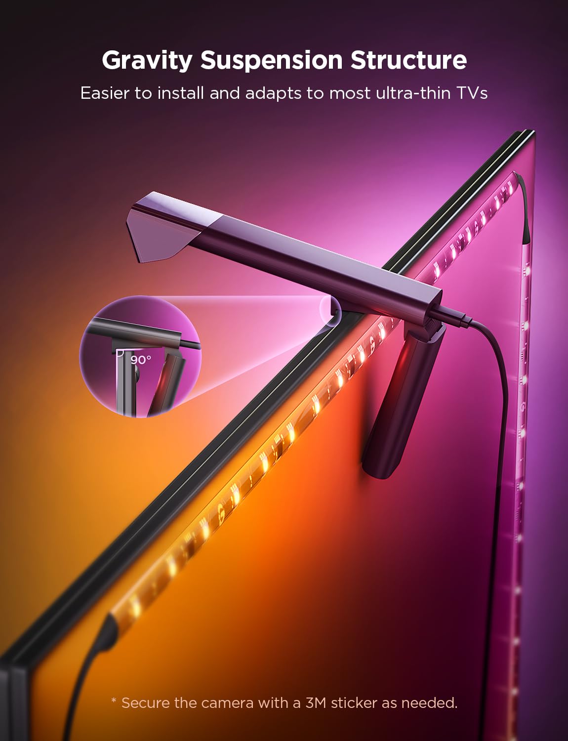 Govee TV Backlight 3 Lite with Fish-Eye Correction Function Sync to 75-85 Inch TVs, 16.4ft RGBICW Wi-Fi LED Strip Lights with Camera, 4 Colors in 1 Lamp Bead, Voice and APP Control, Adapter