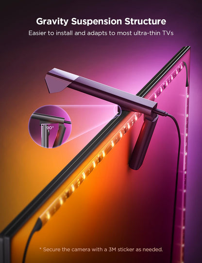 Govee TV Backlight 3 Lite with Fish-Eye Correction Function Sync to 75-85 Inch TVs, 16.4ft RGBICW Wi-Fi LED Strip Lights with Camera, 4 Colors in 1 Lamp Bead, Voice and APP Control, Adapter