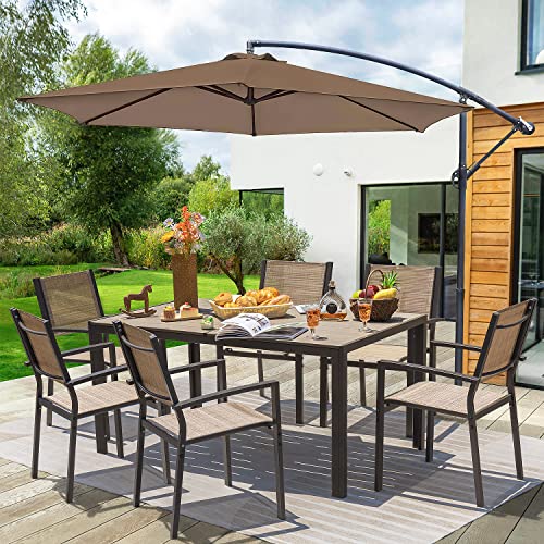 Homall 7 Pieces Patio Dining Set Outdoor Furniture with 6 Stackable Textilene Chairs and Large Table for Yard, Garden, Porch and Poolside, Beige