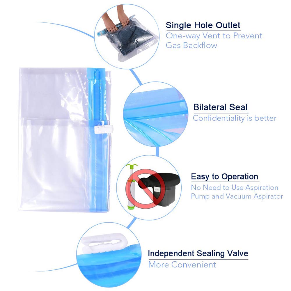 Compression Bags - Travel Accessories - 10 Pack Space Saver Bags - No Vacuum or Pump Needed - Vacuum Storage Bags for Travel Essentials - Home Packing-Organizers (Blue)