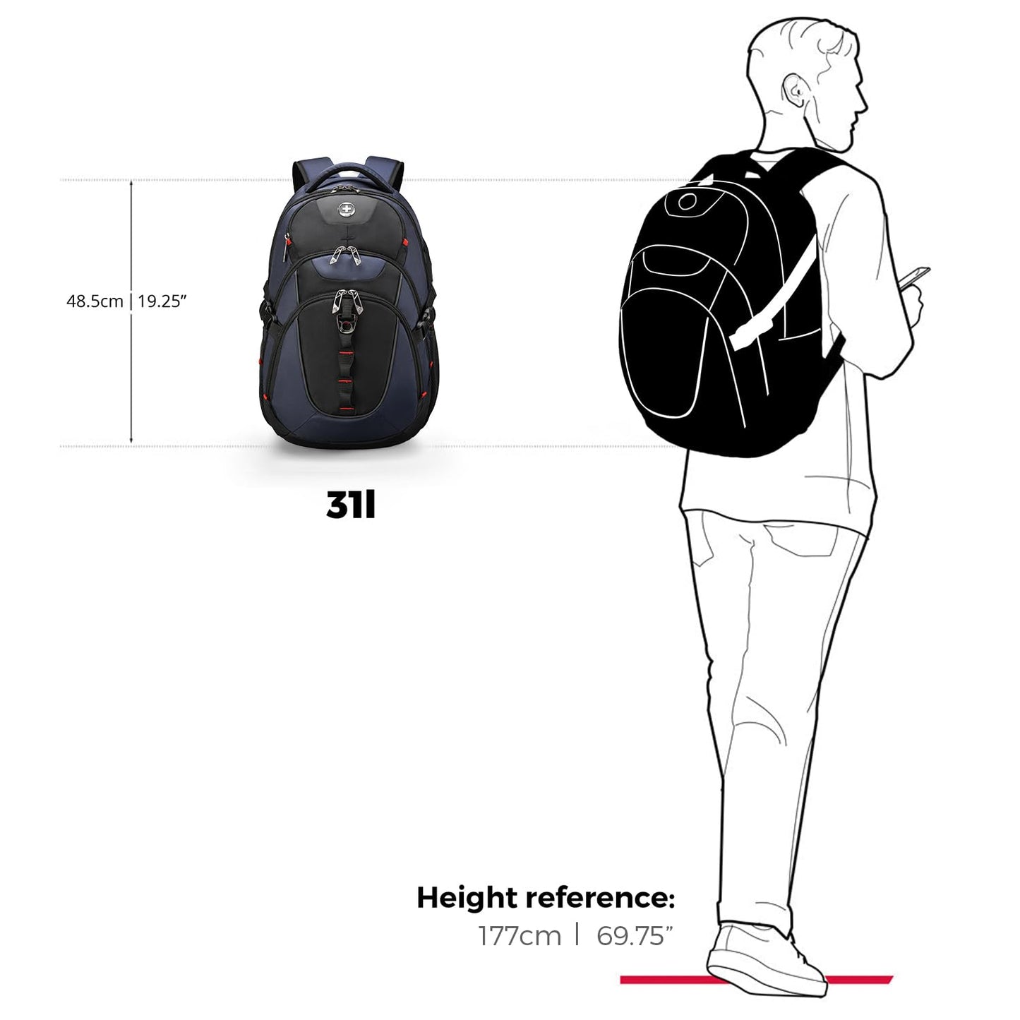 Swissdigital Design Travel Backpack for Men, 31L Business Anti Theft Laptops Backpack with USB Charging Port, College Backpack Airline Approved Fits 15.6 inches Laptops, School Bookbag for Men SD803