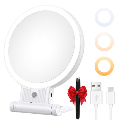 tubbede 1X/30X Lighted Makeup Mirror with Magnification, Double-Sided Switch, 3-Color Lights, 2000mAh Rechargeable, Adjustable Brightness for Vanity Table or Bathroom (Grey)