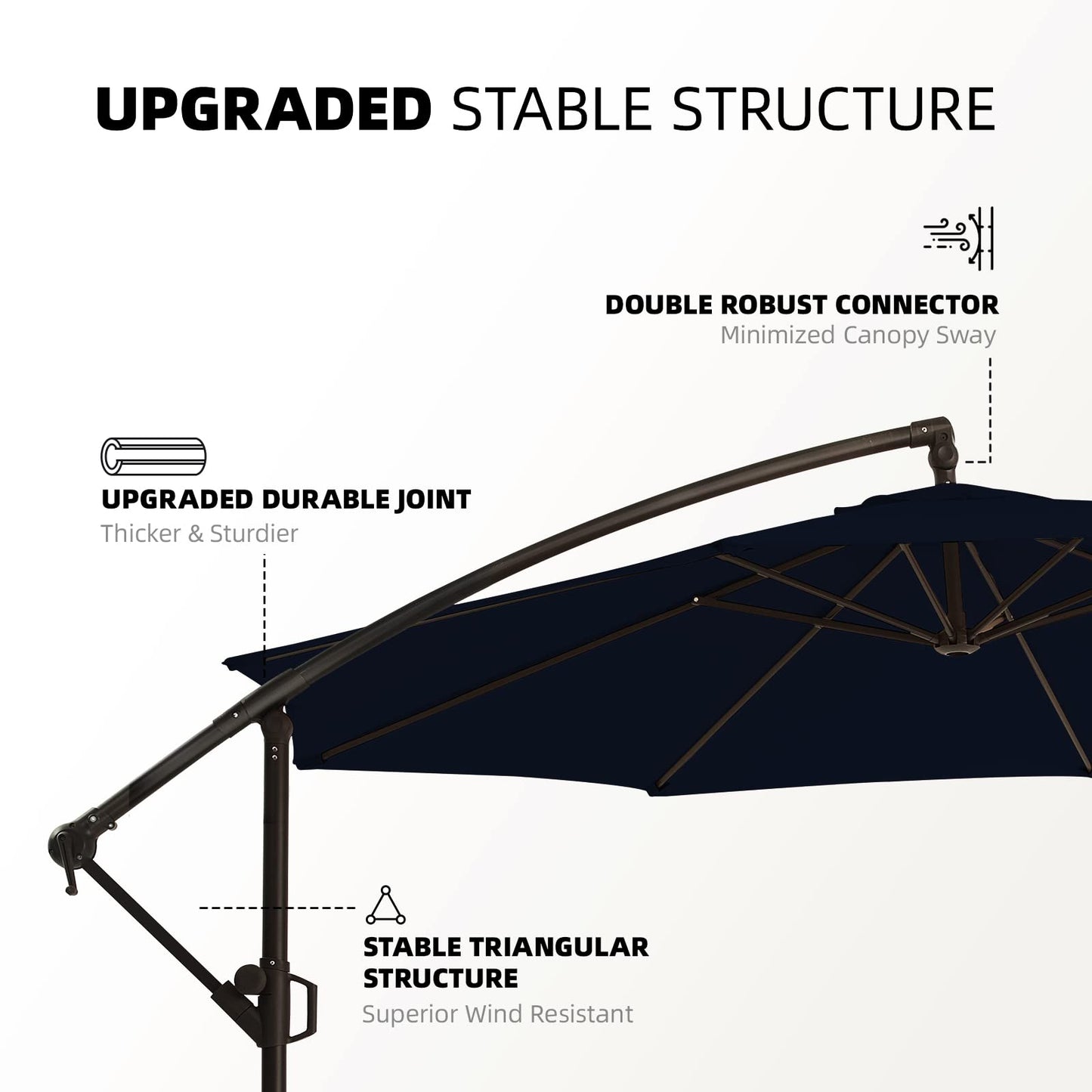 wikiwiki 10ft Patio Umbrellas Offset Outdoor Umbrella Cantilever hanging Umbrellas w/Infinite Tilt, Fade Resistant Waterproof RECYCLED FABRIC Canopy & Cross Base, for Yard, Garden & Deck, Navy Blue