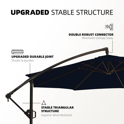 wikiwiki 10ft Patio Umbrellas Offset Outdoor Umbrella Cantilever hanging Umbrellas w/Infinite Tilt, Fade Resistant Waterproof RECYCLED FABRIC Canopy & Cross Base, for Yard, Garden & Deck, Navy Blue