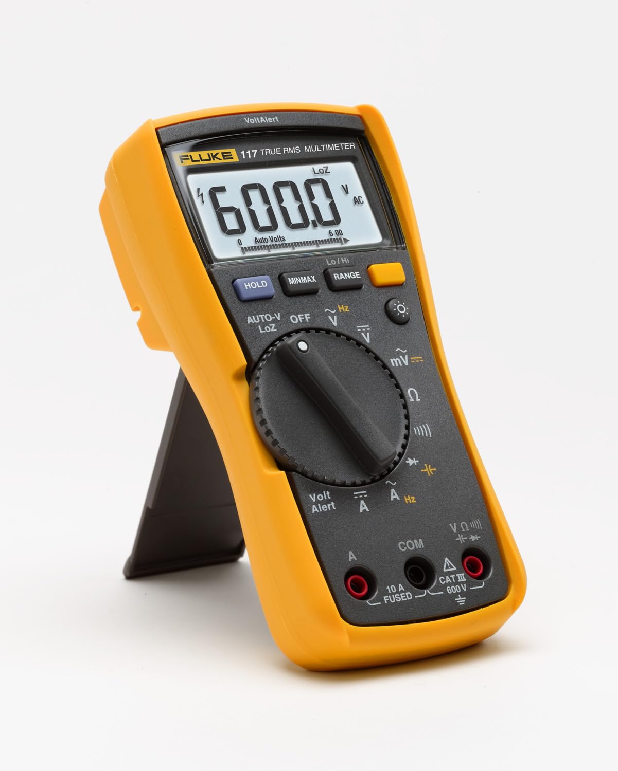 Fluke 117 Digital Multimeter, Non-Contact AC Voltage Detection, Measures Resistance/Continuity/Frequency/Capacitance/Min Max Average, Automatic AC/DC Voltage Selection, Low Impedance Mode